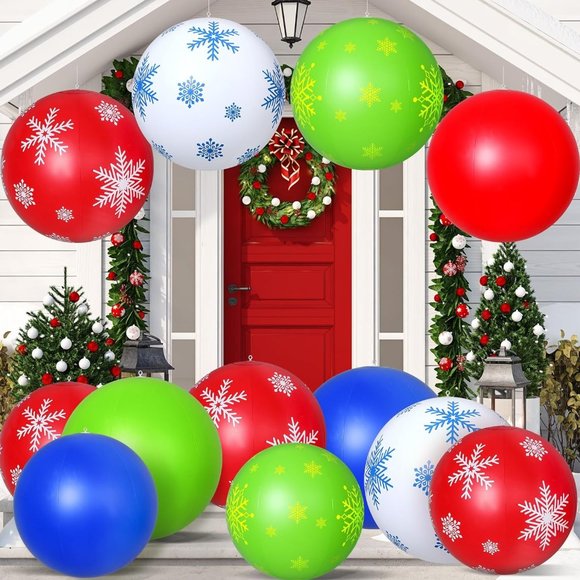 12 Pcs 24'' 16'' Inflatable Christmas Ornaments Christmas Balls(16'' 24'')